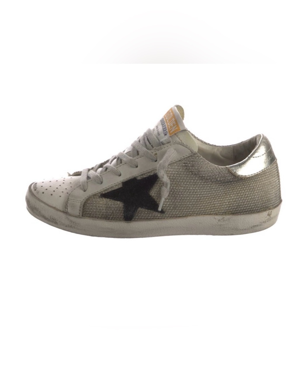 Golden Goose Metallic Silver Low-Top Sneaker with Black Star